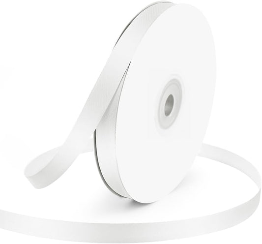 KMER LIFE 3/8" Wide x 50 Yards White Single Faced Polyester Satin Ribbon - Perfect for Wedding Decor, Wreaths, Crafts, Gift Wrapping & Other Projects