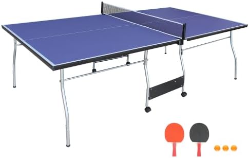 8ft/9ft Mid-Size Table Tennis Table Foldable & Portable Ping Pong Table Set for Indoor Games with Net, 2 Table Tennis Paddles and 3 Balls