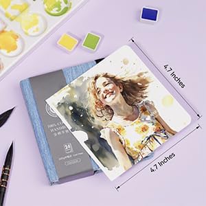 Lightwish Square Watercolor Journal,100% Cotton,300gsm/140lb,Acid-Free,24 Sheets Cold Press Watecolor Sketchbook for Artists Adults Students,4.7 * 4.7 Inches(Blue)