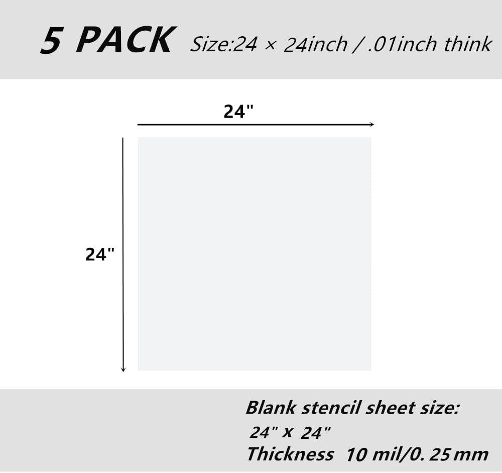 BANLTRE 5 Pack 24" x 24" 10mil/0.25mm Thick Clear Blank Stencil Sheet for Cutting,Craft Plastic Sheets (24" x 24" / 10mil)