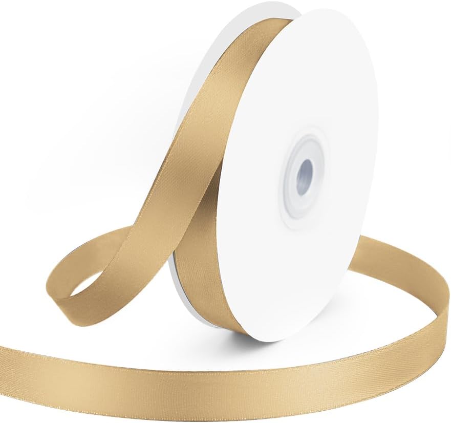 5/8" Wide x 50 Yards Polyester Satin Ribbon - Single Faced Champagne Gold, Perfect for Wedding Decor, Wreath, Crafts & Gift Wrapping