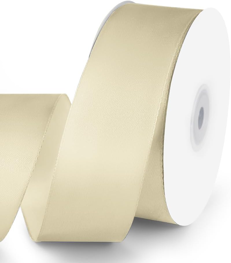 KMER LIFE 1-1/2" Wide x 50 Yards Ivory Single Faced Polyester Satin Ribbon for Wedding Decor, Wreath, Crafts, Gift Wrapping & Other Projects