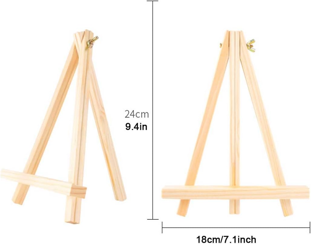 9.4" Tall Natural Pine Wood Tripod Easel Photo Painting Display Portable Tripod Holder Stand& Adjustable Wooden Tripod Tabletop Holder Stand for Canvas
