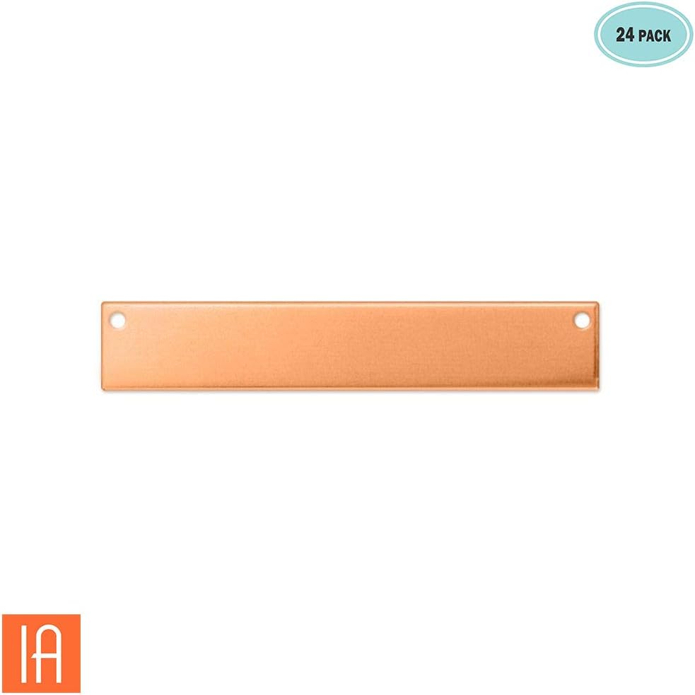 ImpressArt - Premium Metal Stamping Rectangle Blanks for Metal Stamping and Jewelry Making (24 Pack) (1/4" x 1 1/2" Rectangle w/Holes, Copper)