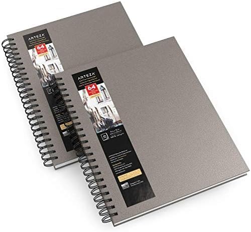 ARTEZA Watercolor Sketchbook, 9x12 Inches – 64 Pages Each, Spiral-Bound 140 lb Cold Press Paper, Gray Hardcover Journal for Mixed Media (Pack of 16)