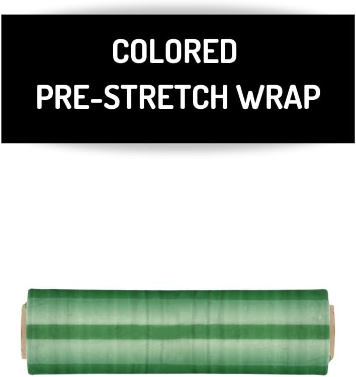 PSBM Green Stretch Wrap, 15 Inch x 1476 Feet, 144 Pack, Tinted Pre-Stretched Shrink Wrap Film for Moving, Packaging, Pallet Wrapping