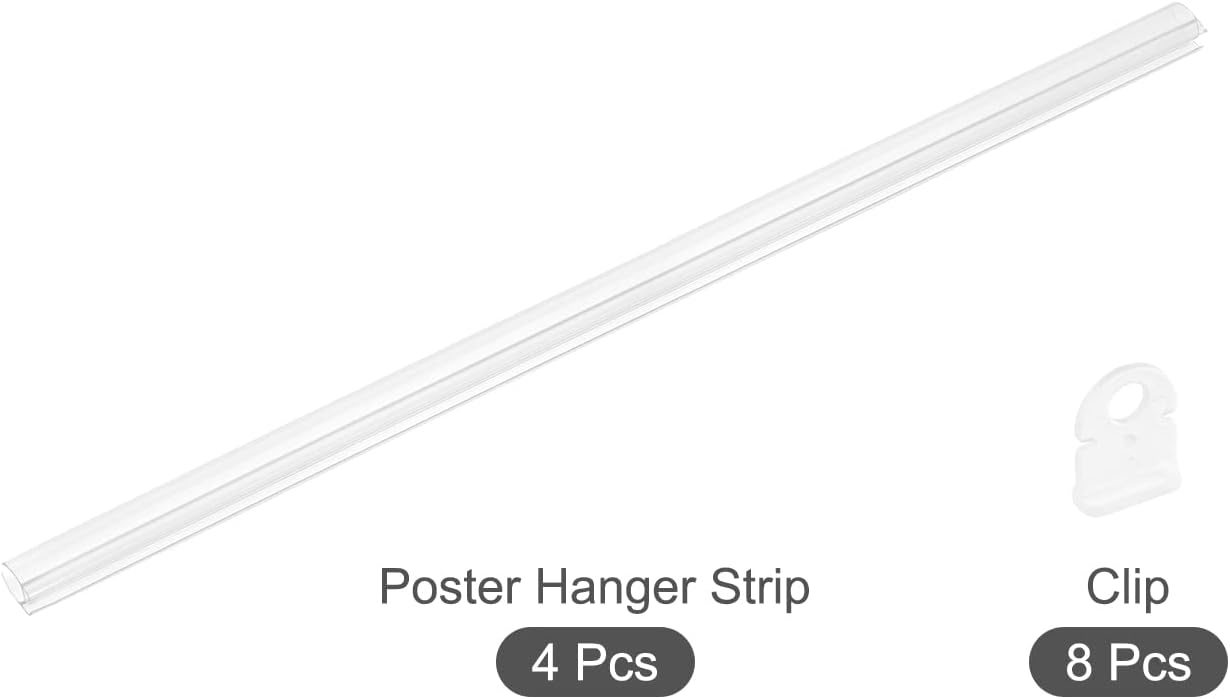 MECCANIXITY PVC Poster Hanger Strip 35cm/14inch Clear with Clips, 4 Set