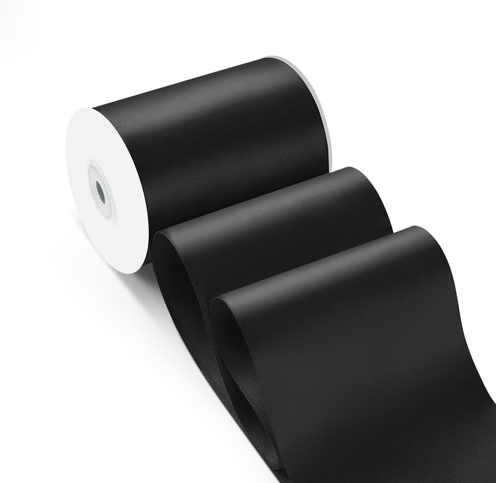 4 Inch 25 Yard Wide Satin Ribbon Black, Solid Fabric Large Ribbon Roll for Cutting Ceremony Wedding Opening Party Decoration, Chairs, Sewing, Festival Pageant Sashes