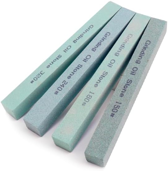 4Pcs Square Sharpening Stone Set -Grits 150#, 180#, 240#, 320# Green Silicon Carbide Honing Whetstone Kit for Moldels, Metal & Knife Cutting Tools (150 * 16 * 16mm)