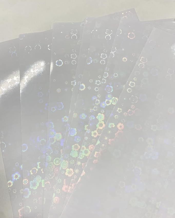 Syntego A4 Self Adhesive Transparent Holographic Sticker Paper Vinyl 8.5 X 11 Lamination Sheets 10 Sheets (Flowers)
