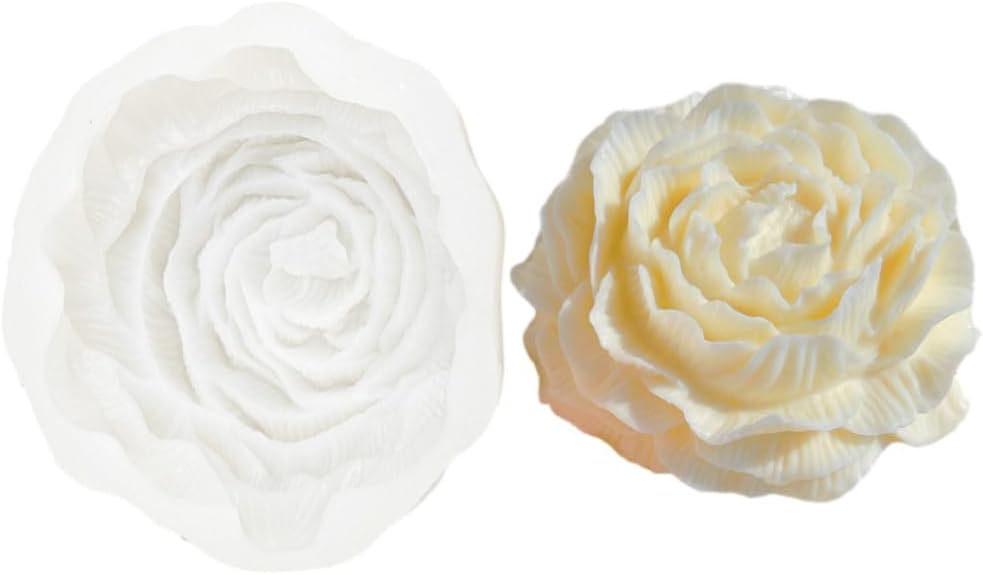6.7 Inch Peony Silicone Mold, Large Size Flower Candle Mold, Soap Soy Wax DIY Handcraft Accessory, Epoxy Resin Mold for Party Home Wedding Decoration (Large)