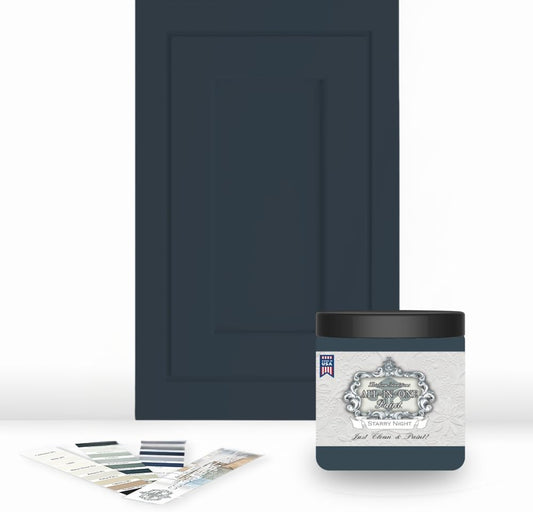 ALL-IN-ONE Paint, Durable cabinet and furniture paint. Built in primer and top coat, no sanding needed. Includes our 30 featured color card - Starry Night, 8oz Sample