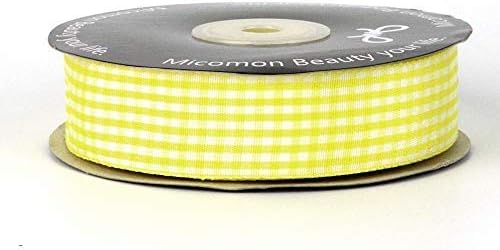 Yellow and White Gingham Ribbon Christmas Ribbon 25 Yards Each Roll 100% Polyester (1", Yellow)