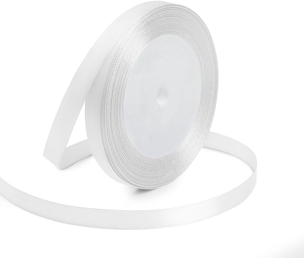 KMER LIFE 3/8 Inches x 25 Yards White Satin Ribbon Solid Fabric Ribbons for Crafts, Wedding Decor, DIY Hair Accessories, Sewing, Gift Package Wrapping, Valentine's Day Bouquet and More