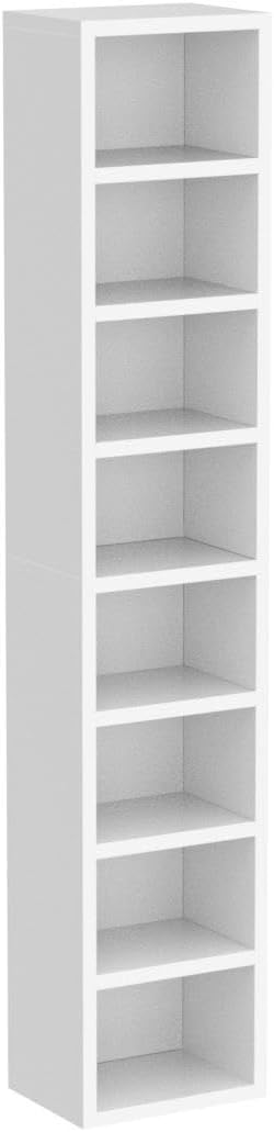 IOTXY Small Narrow Corner Bookcase - 71 Inches Tall Gap Freestanding Storage Cabinet, 8 Lattices Open Shelves Tower Rack, Cubes Bookshelf in White