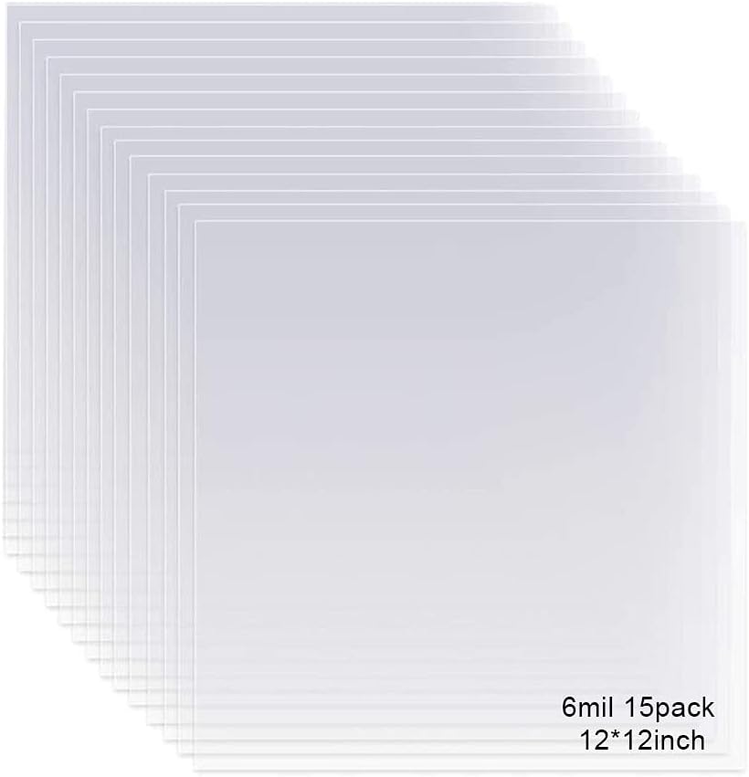EGOSKY 15 Pack 6 Mil Mylar Sheets, 12 x 12inch Clear Blank PET Blank Stencil Material, Make Your Own Stencil Compatible Vinyl Cutting Maching