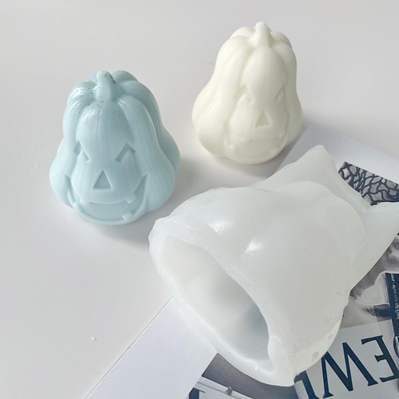 2 Pcs Halloween Candle Silicone Molds, DIY 3D Evil Pumpkin Candle Making Wax Mould Gypsum Ornament Resin Soap Chocolate Mold Home Decor