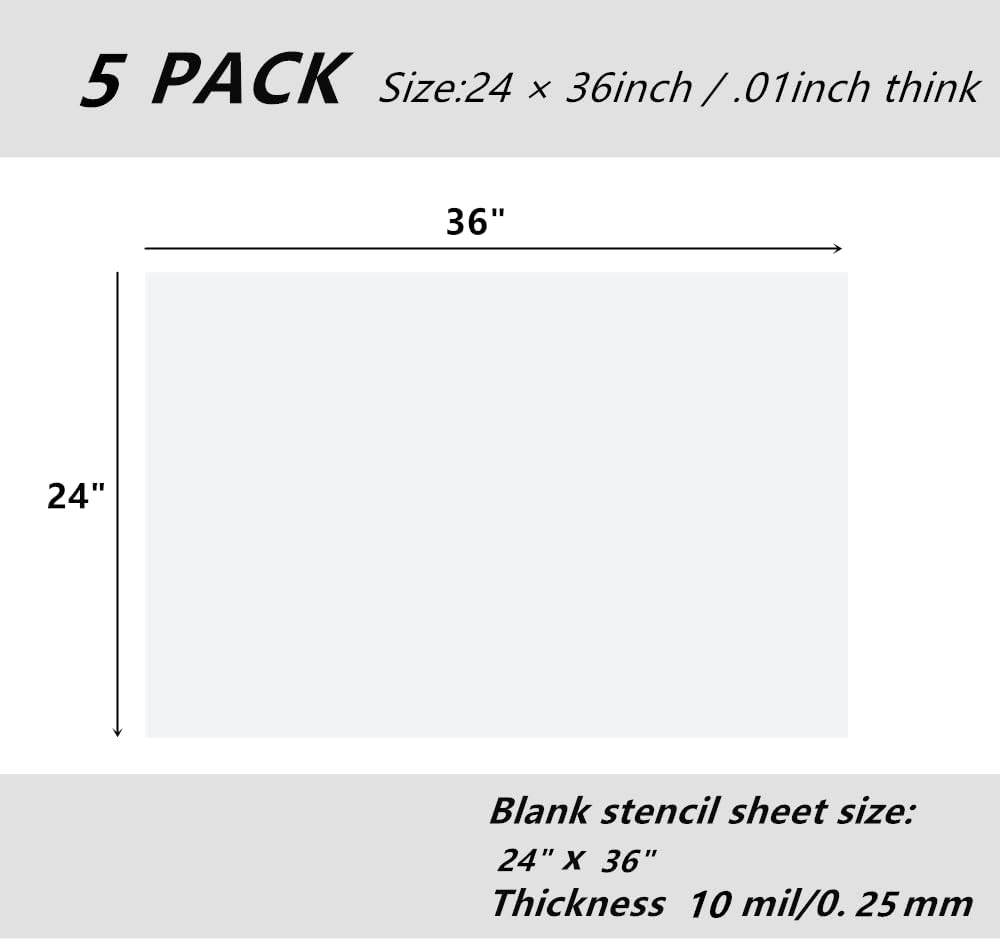 BANLTRE 5 Pack 24" x 36" 10mil/0.25mm Thick Clear Blank Stencil Sheet for Cutting,Craft Plastic Sheets (24" x 36" / 10mil)