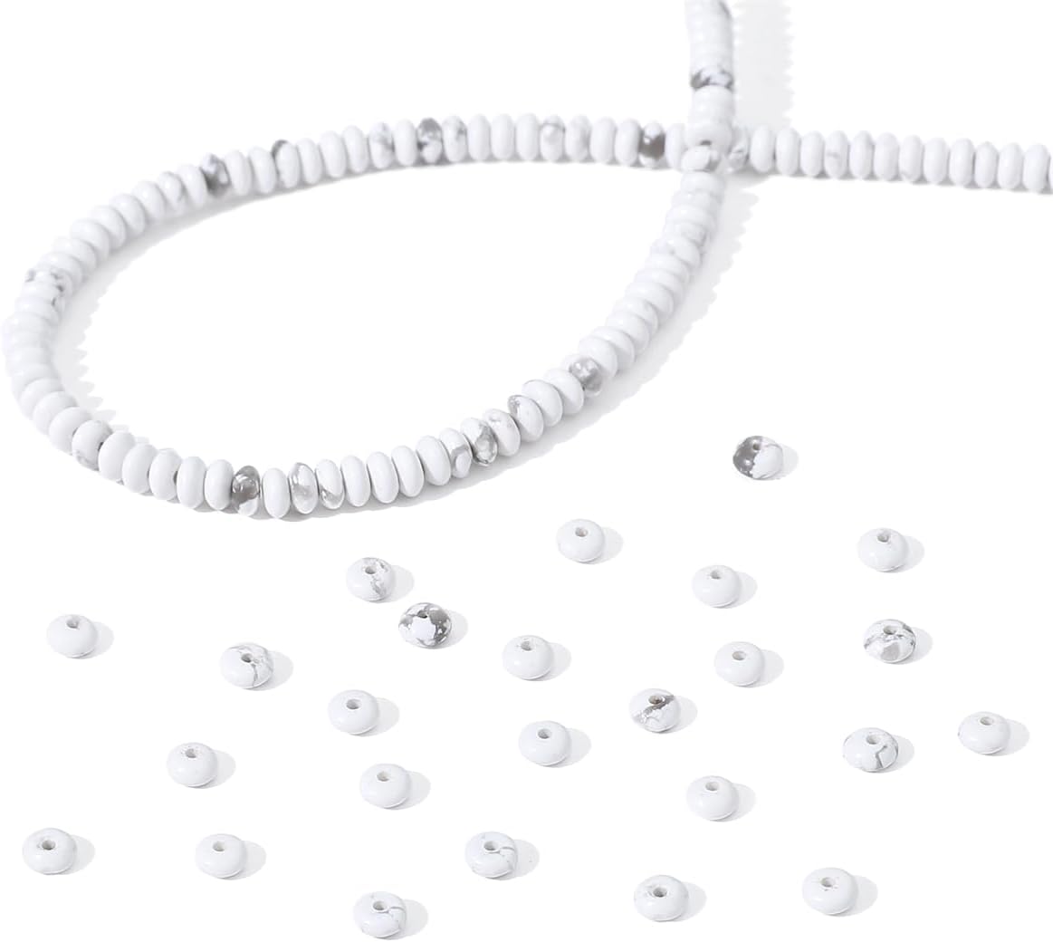 Natural White Howlite Disk Stone Beads 4x2mm 160pcs Rondelle Loose Semi Gemstone Beads for Jewelry Making Design