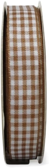 Micomon Khaki and White Woven Edge Plaid Ribbon 100% Polyester Gingham Ribbon 25 Yards Each Roll (5/8"Khaki)