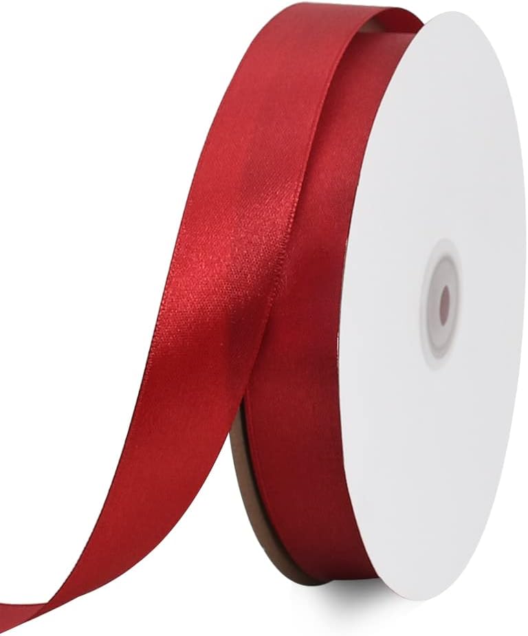 TONIFUL 1 Inch x 100yds Claret Red Satin Ribbon, Thin Solid Color Satin Ribbon for Gift Wrapping, Crafts, Hair Bows Making, Wedding Party Decoration, Invitation Cards, Floral Bouquets, Christmas