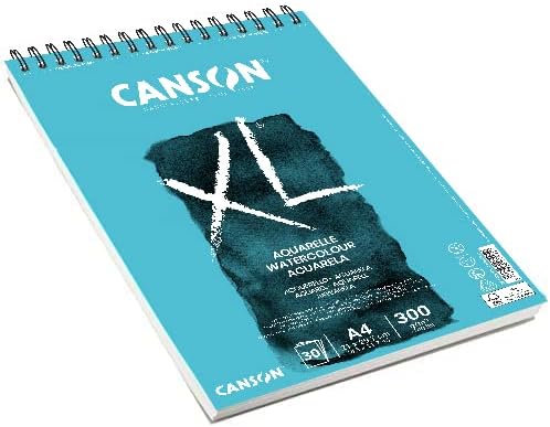 CANSON XL Watercolour 300gsm A4 Paper, Cold Pressed, Spiral Pad Short Side, 30 White Sheets, Ideal for Professional Artists