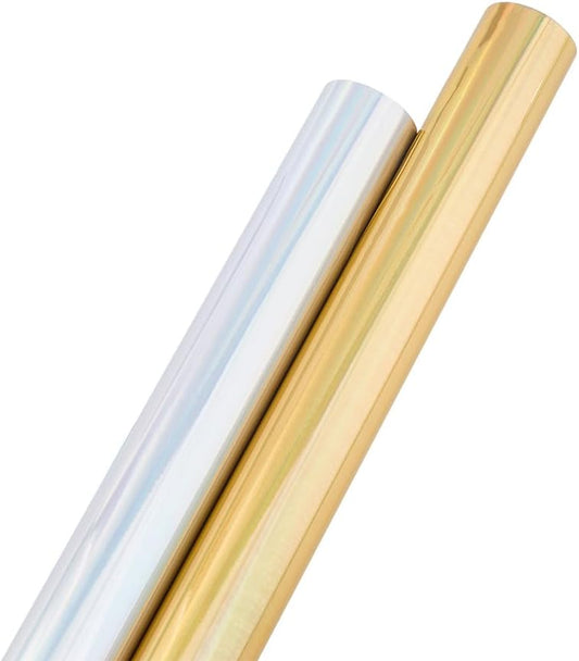 SUPERFINDINGS 2 Colors 16m/Roll PET Hot Foil Transfer Roll Hot Foil Stamping Paper 19.3cm Width Metallic Heat Transfer Foil Papers for Foil Quill/Heat Foil Pen Craft Card Making Golden Silver