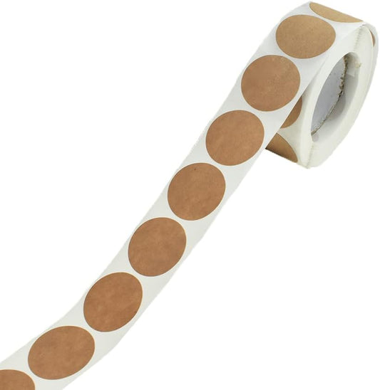 HAHIYO 1-Inch 500Pcs Natural Brown Kraft Round Label Roll - Blank Adhesive Sticker to Write On for Jar, Canning, Price Tag, Store Organizing