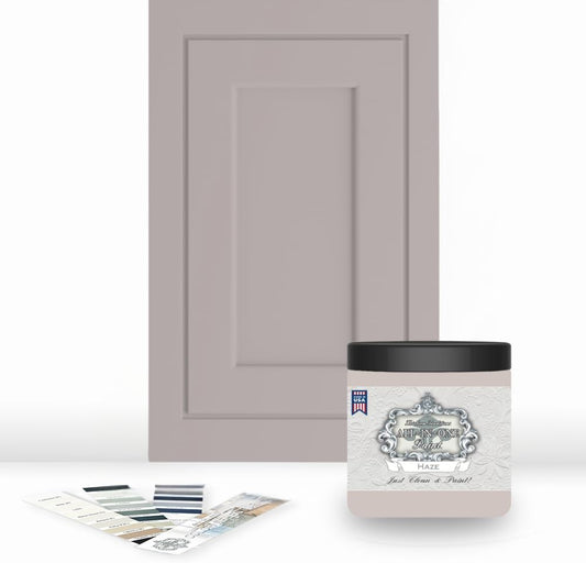 ALL-IN-ONE Paint, Durable cabinet and furniture paint. Built in primer and top coat, no sanding needed. Includes our 30 featured color card - Haze, 8oz Sample