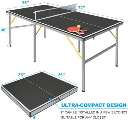 4.5FT/6FT/8FT Mid-Size Table Tennis Table Ping-Pong Table Set Foldable & Portable Table Indoor Outdoor for Family Game