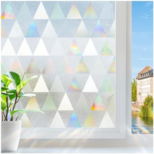 rabbitgoo Window Privacy Film, Stained Glass Rainbow Privacy Clings for Glass Window, Static Cling Decorative Door Covering, Non-Adhesive UV Blocking, Multicolored, 23.6 x 78.7 inches