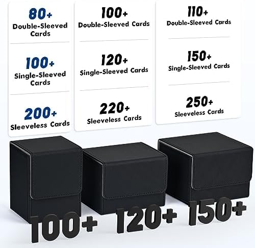 ZLCA Card Deck Box for Trading Cards, MTG YuGiOh Deck Case Holds 100+ Single Sleeved Cards, PU Leather Magnetic Card Storage Box Fits for TCG CCG Magic Game Cards (Black& Gold)