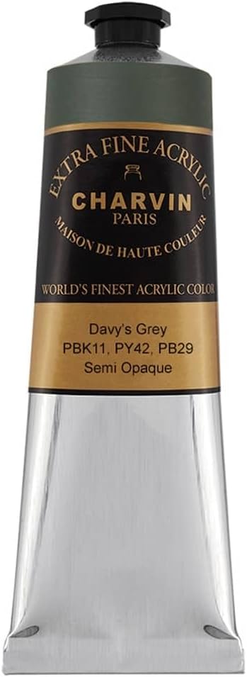 Charvin Extra Fine Professional Acrylic Paint - Davy's Grey, 60ml Tube, Triple-Milled, Lightfast Pigments, Open Stock Artist Acrylic Paints in Nature-Inspired Hues