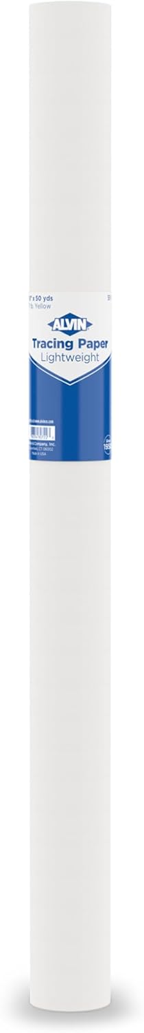 ALVIN 55W-J Lightweight Tracing Paper Roll, White, Suitable with Ink, Charcoal, Felt Tip Pen, for Sketching or Detailing - 24 Inches, 50 Yards, 1-inch Core
