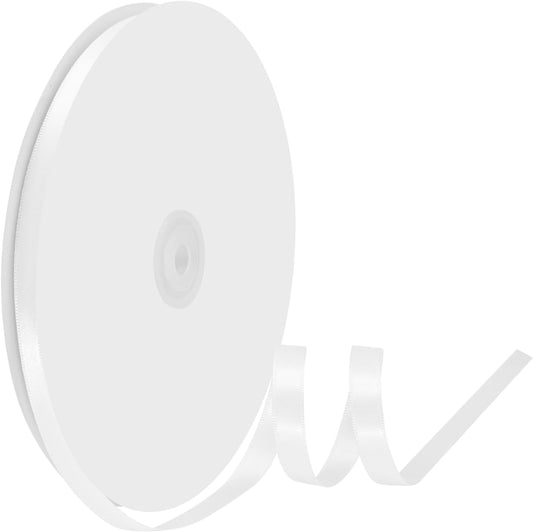 3/8" X 100 Yards White Satin Thin Ribbon Solid Color Double Faced Ribbons Perfect for Crafts Wedding Decor Bow Making Arts Sewing and More