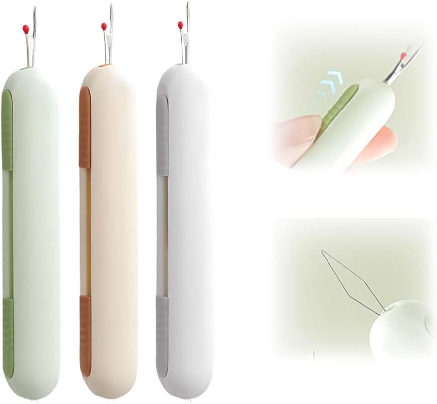 2 in 1 Needle Threader Seam Ripper, Upgraded Sewing Kit Tool for Needle Threading and Seam Removal, Quilting Stitching Supplies for Elderly and Sewing Enthusiasts (3 PCS)