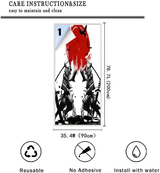 Japanese Samurai Stained Glass Film Watercolor Ink Samurai Sword Red Sun Printwindow Tinting Film for Home,Window Film Stained Glass 35.4Wx78.7L-Inch X1Pcs