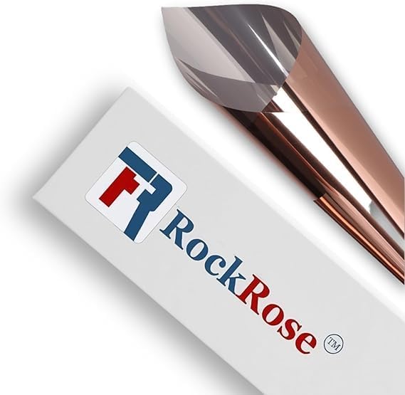 Rockrose Professional Window Tint for Home – One Way Privacy Window Film for Home Offices Heat Blocker Reflective Adhesive Mirror Tint with 99% UV Block – Bronze-Silver 24in x 100FT