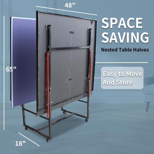 8ft/9ft Mid-Size Table Tennis Table Foldable & Portable Ping Pong Table Set for Indoor Games with Net, 2 Table Tennis Paddles and 3 Balls