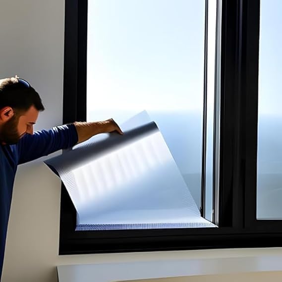 Rockrose Professional Window Tint for Home – One Way Privacy Window Film for Home Offices Heat Blocker Reflective Adhesive Mirror Tint with 99% UV Block – Black-Silver 60in x 100FT