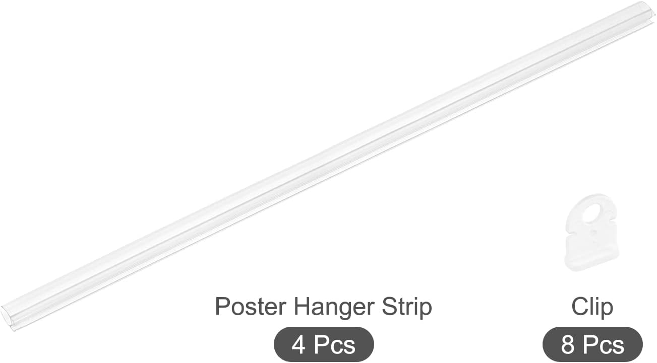 MECCANIXITY PVC Poster Hanger Rail Poster Strip Bar 40cm/16inch Clear with Clips for Poster, Map, 4 Set