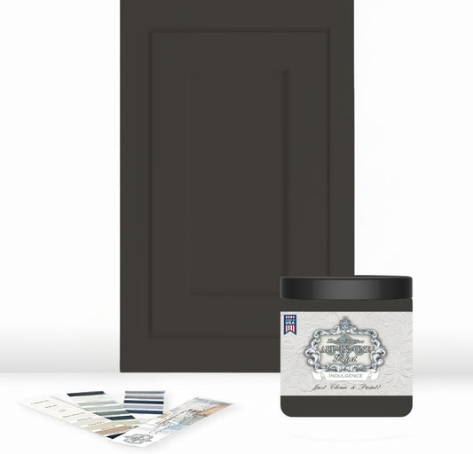 ALL-IN-ONE Paint, Durable cabinet and furniture paint. Built in primer and top coat, no sanding needed. Includes our 30 featured color card - Indulgence, 8oz Sample