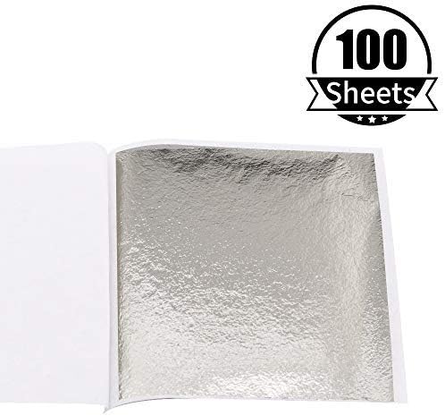 KINNO Gold Leaf Sheets for Art, 100 Sheets Light Champagne Silver Foil Multipurpose for Home, Wall, Frame, Ceiling, Furniture Decoration, 3.15 by 3.35 Inches