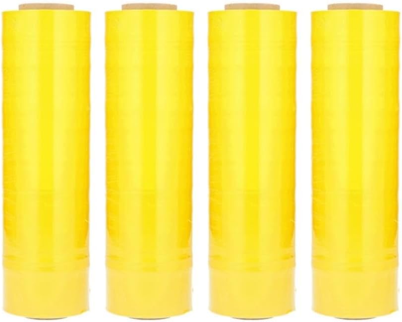 PSBM Yellow Stretch Wrap, 15 Inch x 1476 Feet, 4 Pack, Tinted Pre-Stretched Shrink Wrap Film for Moving, Packaging, Pallet Wrapping