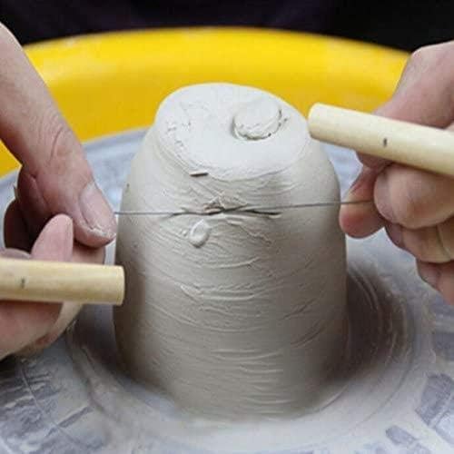 Ioffersuper 12Pcs Wire Clay Cutter with Wood Handle Easy to Use Steel Wire Cutting Tools for Cheese Plasticine Dough Mud Line Pottery Clay Ceramic Art Sculpture Cutting Cutting Pottery Tools Supplies