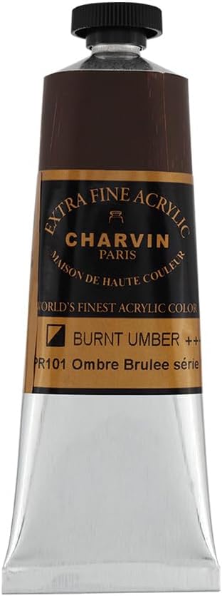 Charvin Extra Fine Professional Acrylic Paint - Burnt Umber, 150ml Tube, Triple-Milled, Lightfast Pigments, Open Stock Artist Acrylic Paints in Nature-Inspired Hues