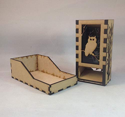 Owl Mini Dice Tower v1 Smoke Acrylic Window Laser Cut MDF Unique Gift
