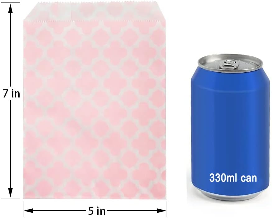 KEYYOOMY 200 Pcs Light Pink Candy Buffet Bags Small Cookie Bags Polka Dot Paper Treat Bag for Wedding Birthday Party (5 inch x 7 inch)