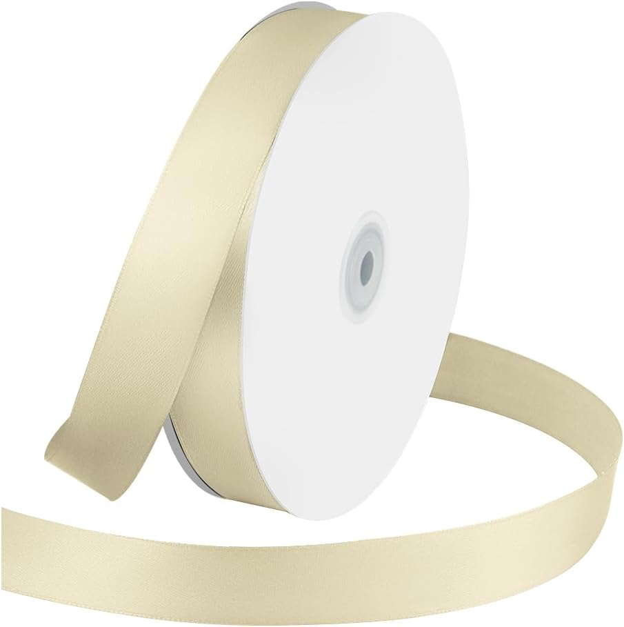 1 Inches x 100 Yards Polyester Satin Ribbon, Solid Color Ivory Satin Ribbon for Crafts, Gift Wrapping, Hair Bows, Wedding Party Decoration, Bow Making & Other Projects (Ivory)