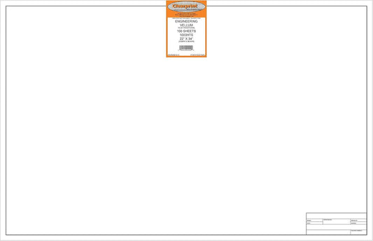 Clearprint 22" x 34" 1000H Design Vellum Sheets with Engineer Title Block, 16 lb., 100% Cotton, 100 Sheets Per Pack, 1 Each